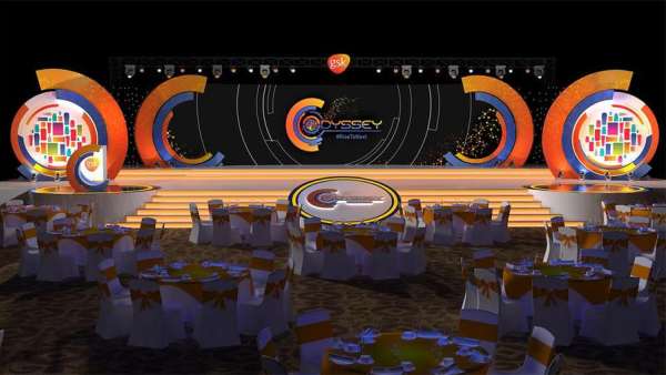 葛蘭素史克的年會活動策劃以橙色為主色調(diào)，視覺效果也更陽光健康