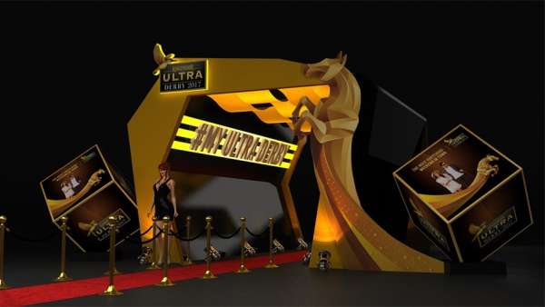 翠鳥啤酒活動(dòng)策劃的這個(gè)“賽馬”元素拱門設(shè)計(jì)，活動(dòng)主題直接了當(dāng)